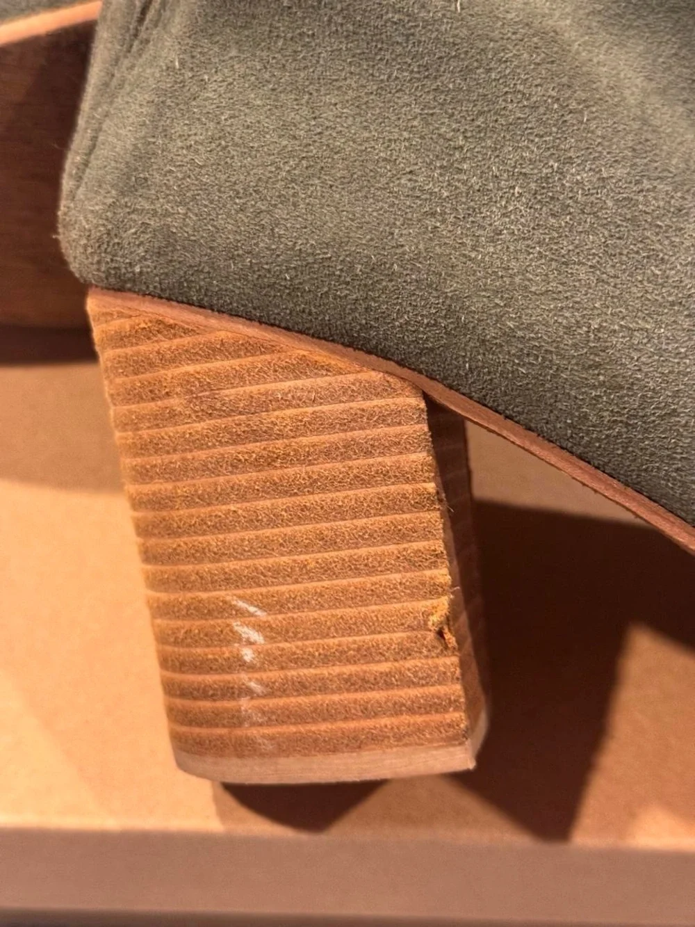 Urban Outfitters Olive Suede Block Heel Ankle Boots